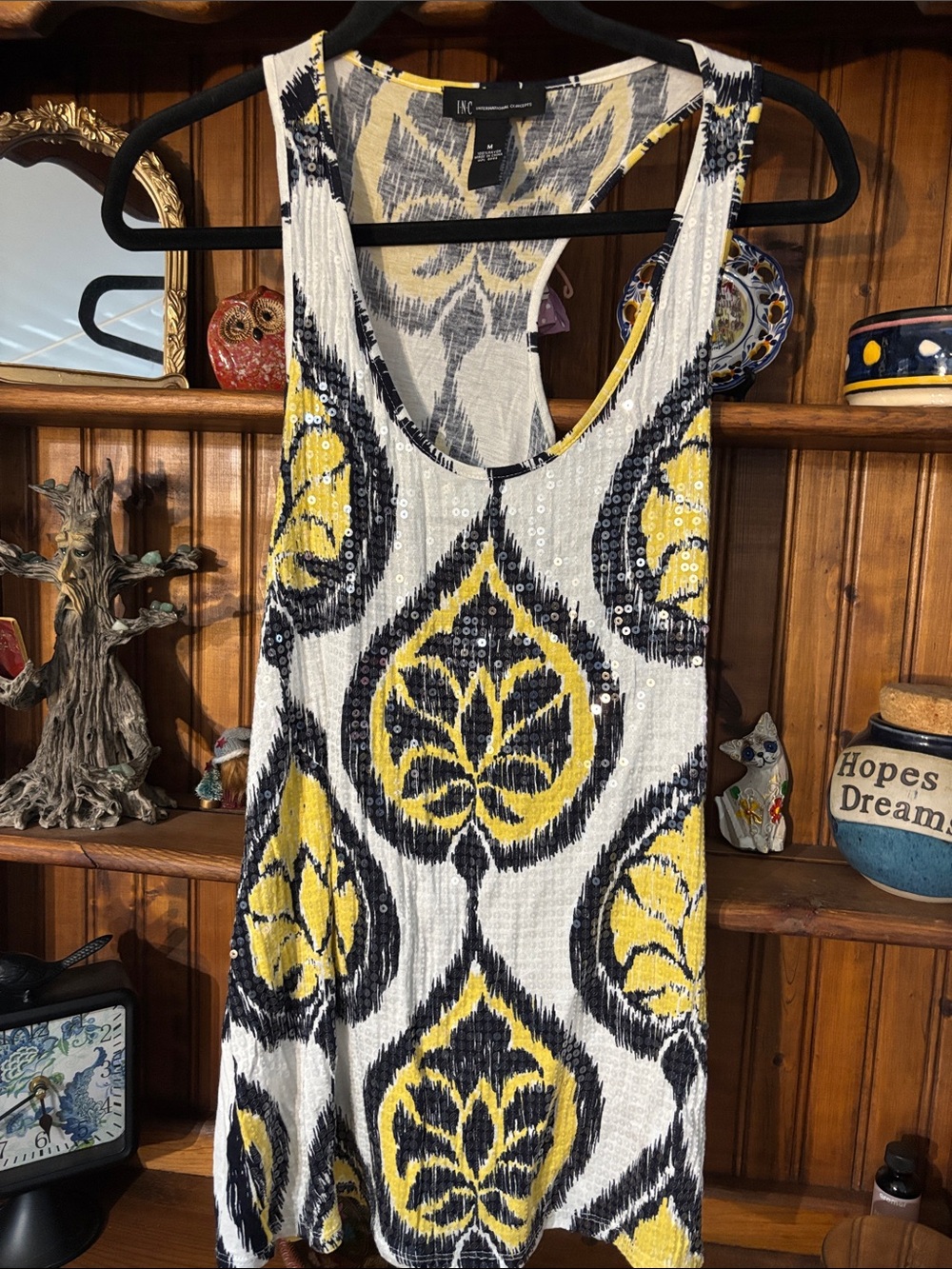 Women’s Sleeveless Sequin Tank Dress - Yellow & Black Pattern